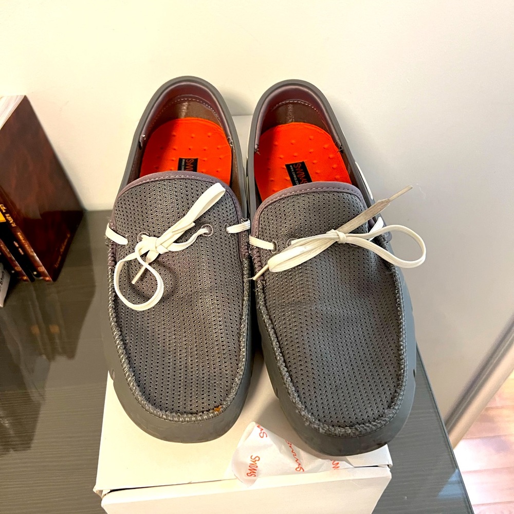 Swims Lace Loafers Men Breeze Size 11 Gray Moccasins Rubber Mesh Used Box